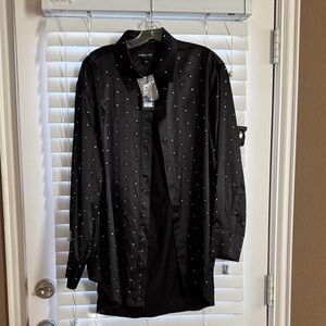 Women’s Black Dress Shirt with Rhinestones, Satin